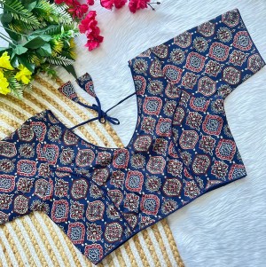 Traditional Print Cotton Black Blouse